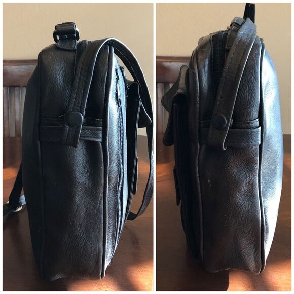 UNISEX LEATHER - Utilitarian Black All-Leather Bag w/Multi Compartments - Picture 7 of 15